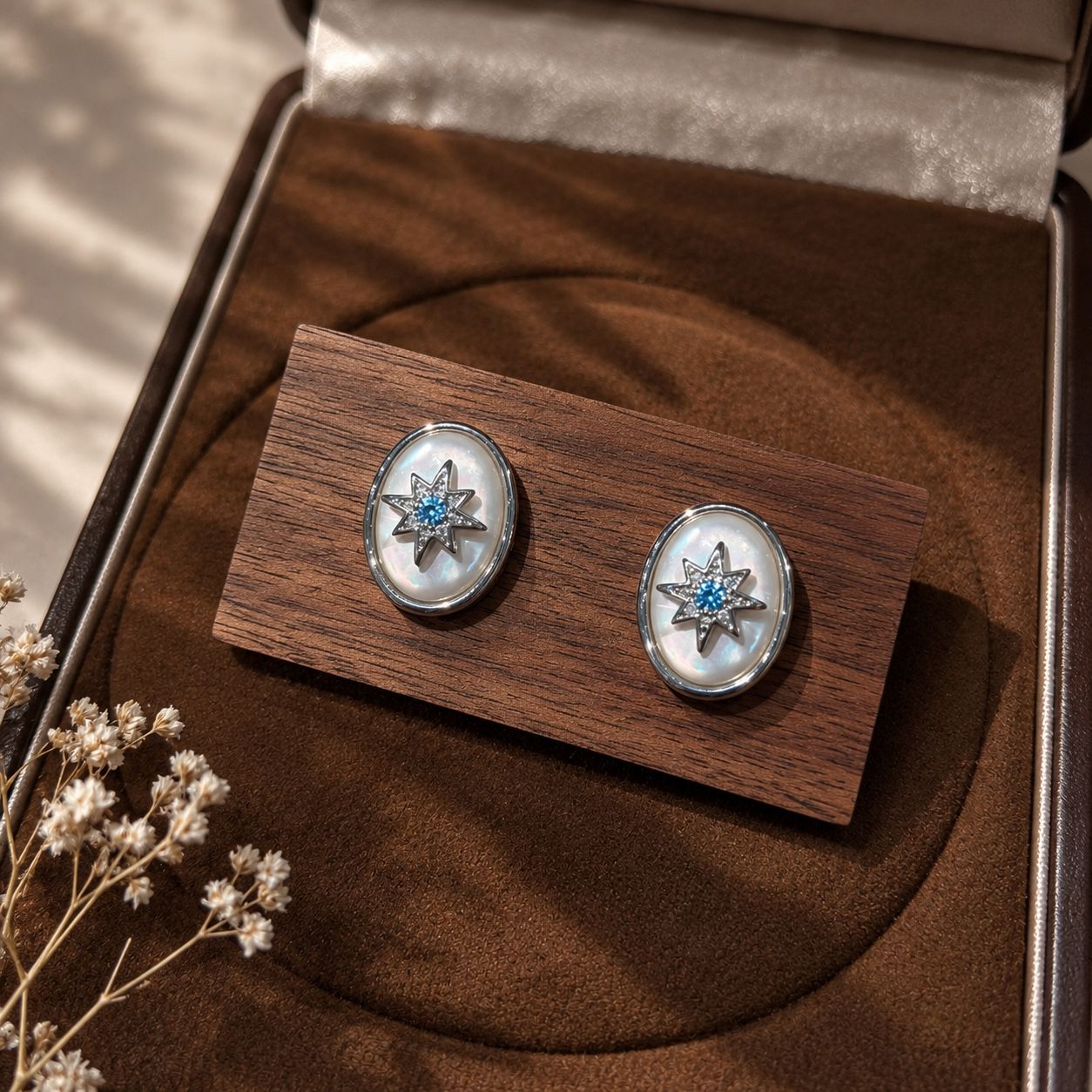 Starburst Retro Earrings For Women With Copper Posts Electroplated And Mother-of-pearl Shell Inlay