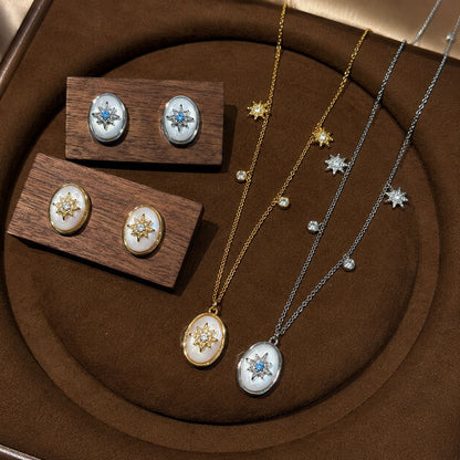 Starburst Retro Earrings For Women With Copper Posts Electroplated And Mother-of-pearl Shell Inlay