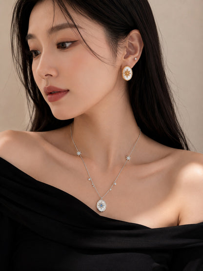 Starburst Retro Earrings For Women With Copper Posts Electroplated And Mother-of-pearl Shell Inlay