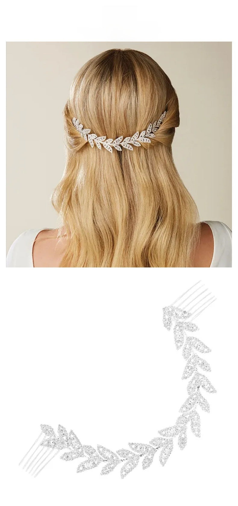 Leaf Insert Comb Hair Accessory For Women In Silver Alloy With Rhinestones, Perfect For Wedding Season