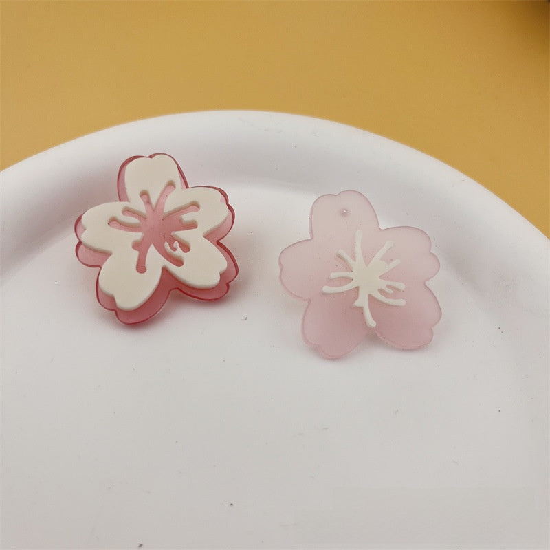 Asymmetrical Flowers Stud Earrings For Women In Natural Pink Acrylic