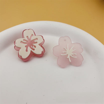 Asymmetrical Flowers Stud Earrings For Women In Natural Pink Acrylic