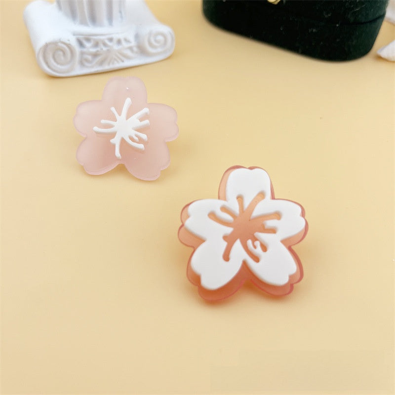 Asymmetrical Flowers Stud Earrings For Women In Natural Pink Acrylic