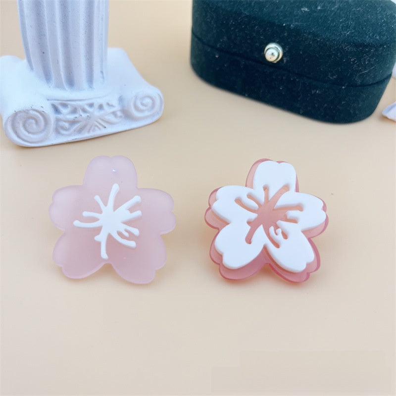 Asymmetrical Flowers Stud Earrings For Women In Natural Pink Acrylic