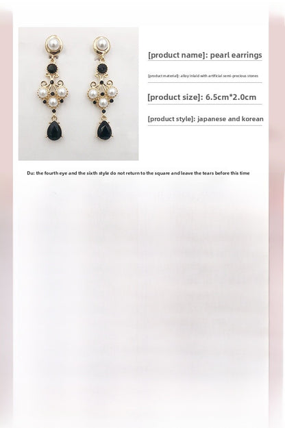 Baroque Style Water Droplets Earrings In Dyed Black Alloy For Women, Featuring Durable Alloy Studs