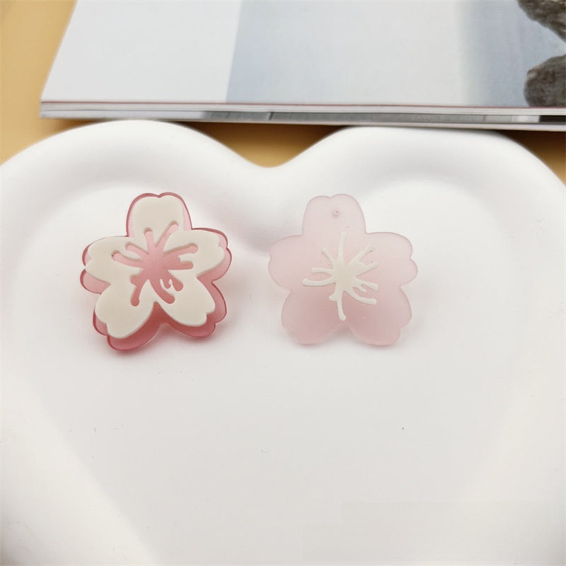 Asymmetrical Flowers Stud Earrings For Women In Natural Pink Acrylic