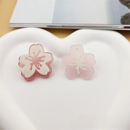 Asymmetrical Flowers Stud Earrings For Women In Natural Pink Acrylic