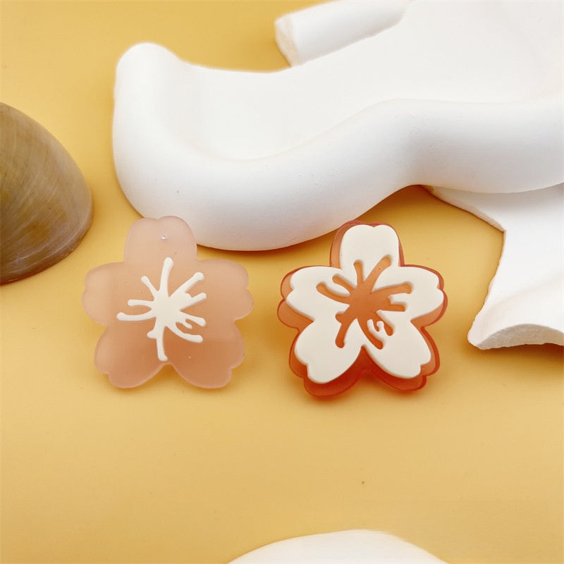 Asymmetrical Flowers Stud Earrings For Women In Natural Pink Acrylic