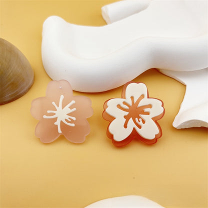 Asymmetrical Flowers Stud Earrings For Women In Natural Pink Acrylic