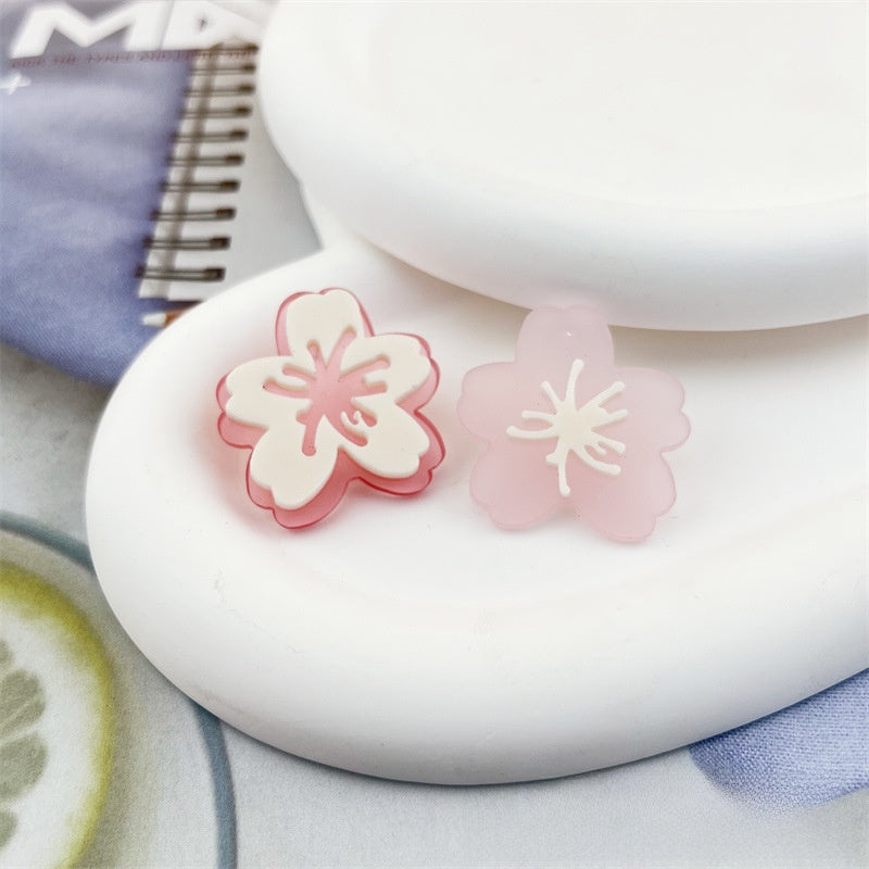 Asymmetrical Flowers Stud Earrings For Women In Natural Pink Acrylic