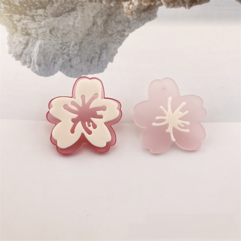 Asymmetrical Flowers Stud Earrings For Women In Natural Pink Acrylic