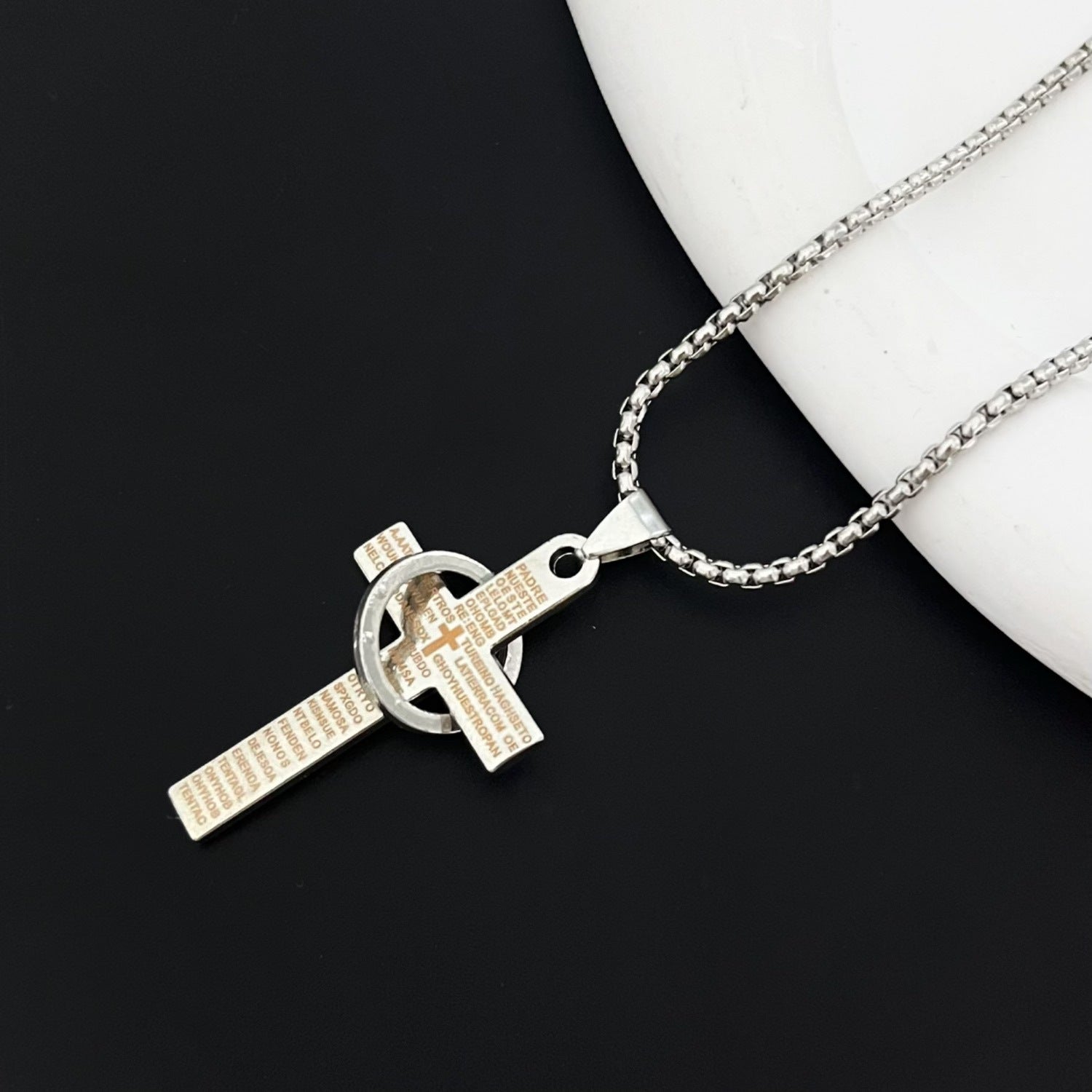Long Necklace With Zinc Alloy Pendant In Steel Color, Hip-Hop Style, Unisex Design