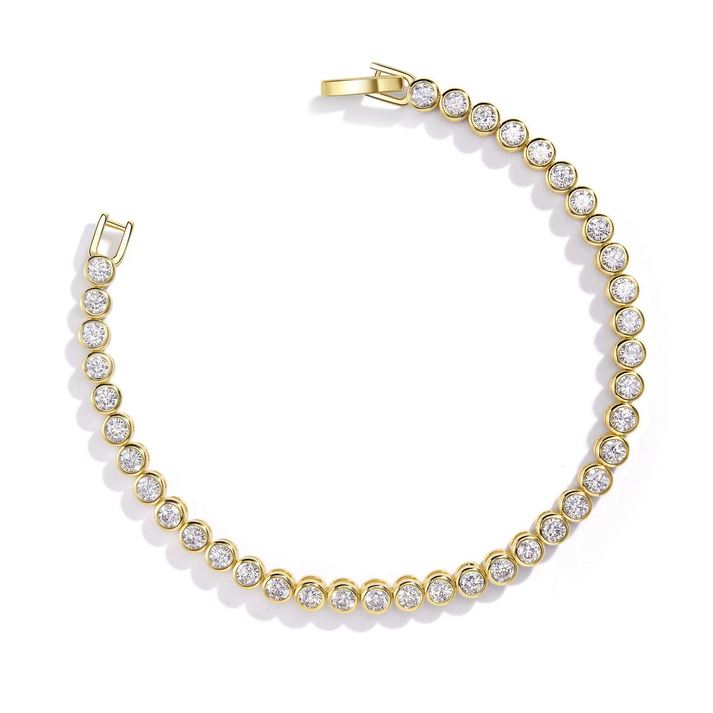 Round Pattern Tennis Bracelet For Women With Bezel Setting, Electroplated Copper And Zirconia Inlay