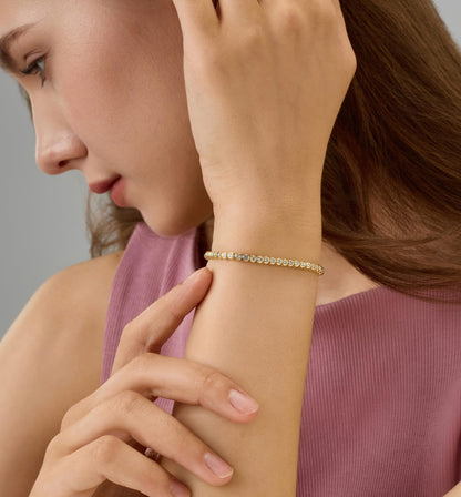 Round Pattern Tennis Bracelet For Women With Bezel Setting, Electroplated Copper And Zirconia Inlay