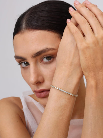 Round Pattern Tennis Bracelet For Women With Bezel Setting, Electroplated Copper And Zirconia Inlay