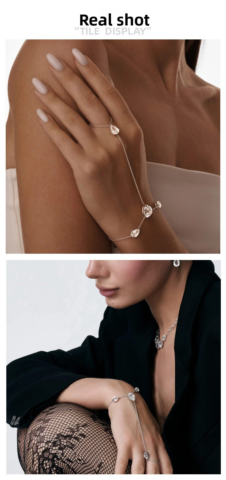 Water Droplets Silver Alloy Hand Chain Bracelet For Women, Elegant And Stylish Accessory
