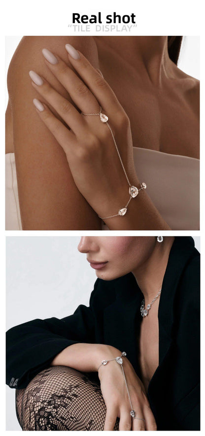 Water Droplets Silver Alloy Hand Chain Bracelet For Women, Elegant And Stylish Accessory