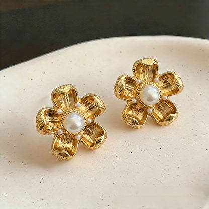 Flowers For Women Stud Earrings In Maillard Style With 925 Sterling Silver Posts And Zinc Alloy Design