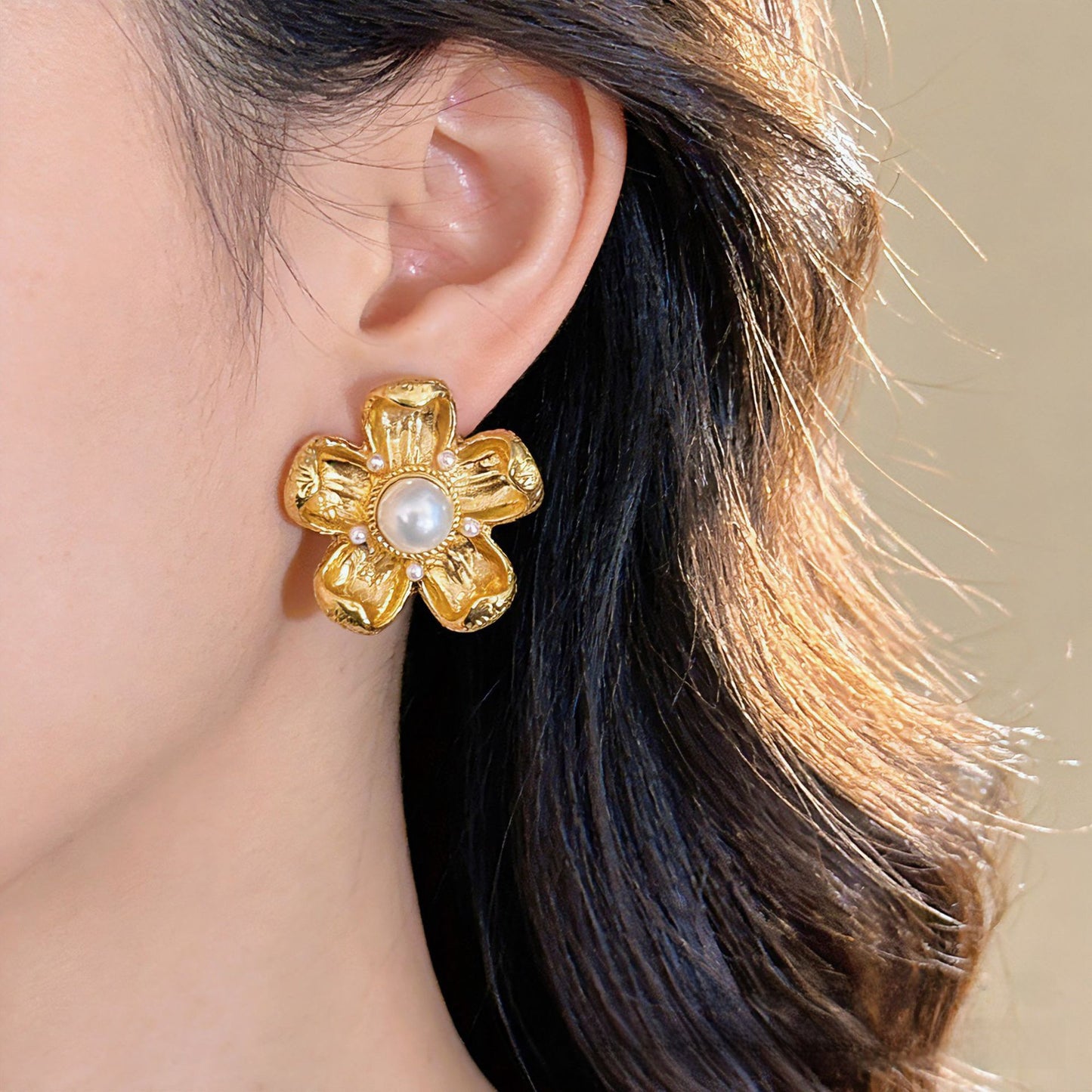 Flowers For Women Stud Earrings In Maillard Style With 925 Sterling Silver Posts And Zinc Alloy Design