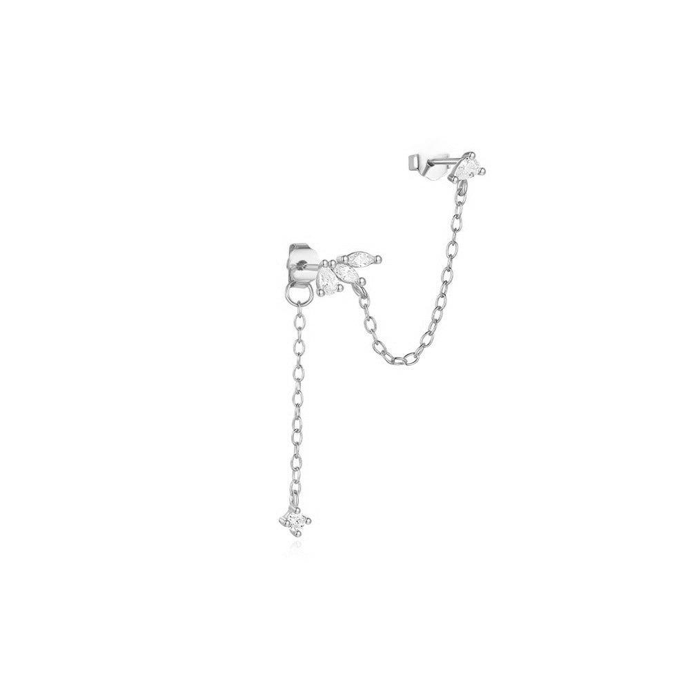 For Women Gold Chain Stud Earrings With Zircon Inlay Featuring 304 Stainless Steel Ear Pins, 1 PCS/Package