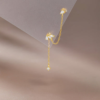 For Women Gold Chain Stud Earrings With Zircon Inlay Featuring 304 Stainless Steel Ear Pins, 1 PCS/Package