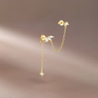 For Women Gold Chain Stud Earrings With Zircon Inlay Featuring 304 Stainless Steel Ear Pins, 1 PCS/Package