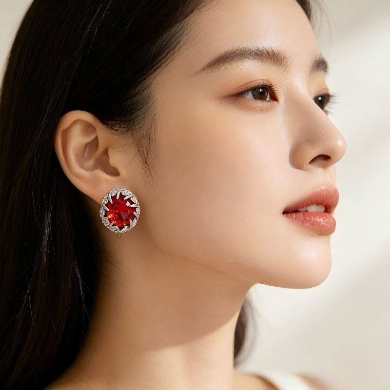 Retro Flowers Stud Earrings For Women In Brass With Zircon Inlay And 304 Stainless Steel Posts