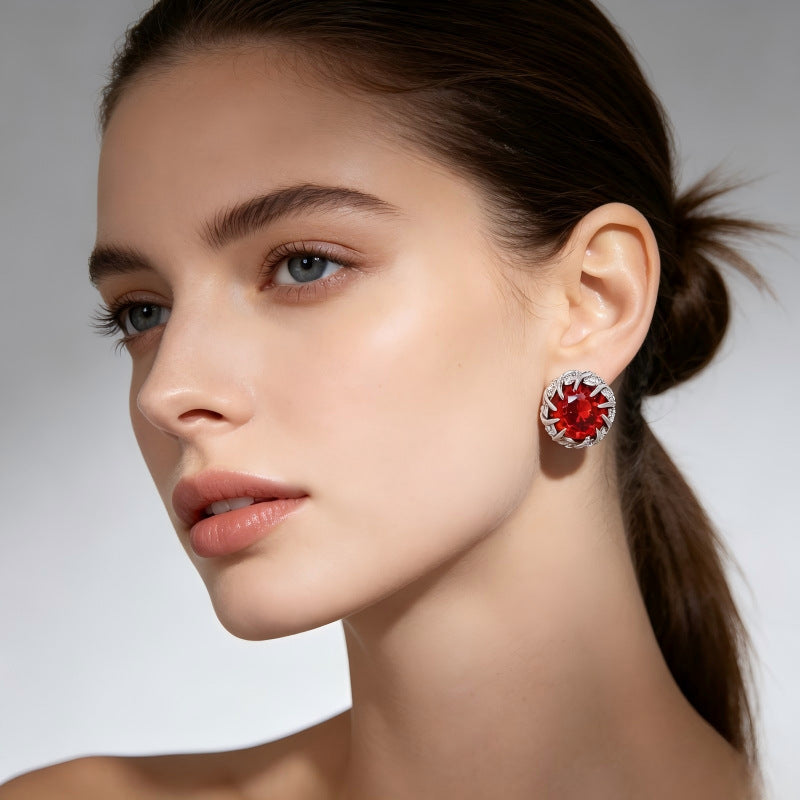 Retro Flowers Stud Earrings For Women In Brass With Zircon Inlay And 304 Stainless Steel Posts
