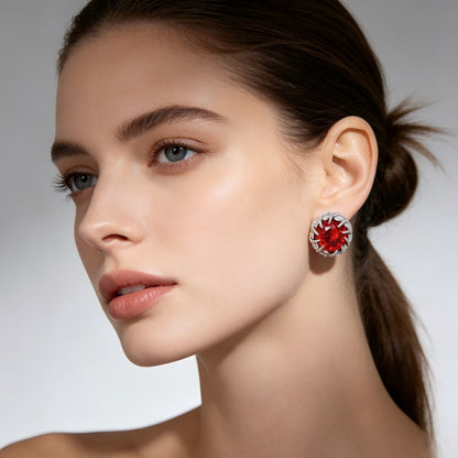 Retro Flowers Stud Earrings For Women In Brass With Zircon Inlay And 304 Stainless Steel Posts