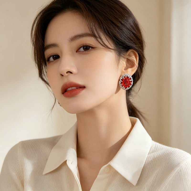 Retro Flowers Stud Earrings For Women In Brass With Zircon Inlay And 304 Stainless Steel Posts