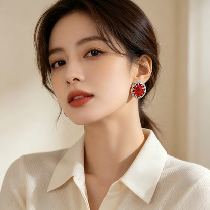 Retro Flowers Stud Earrings For Women In Brass With Zircon Inlay And 304 Stainless Steel Posts