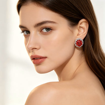 Retro Flowers Stud Earrings For Women In Brass With Zircon Inlay And 304 Stainless Steel Posts