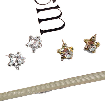 Sweet Moon Stud Earrings For Women In Silver Alloy With Rhinestones, 1 Set