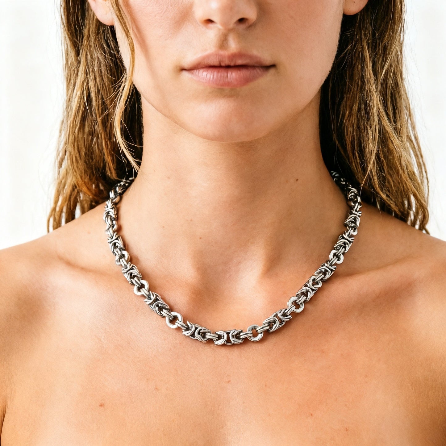 Handmade Splicing Necklace Featuring Durable Titanium Steel Chain In Steel Color