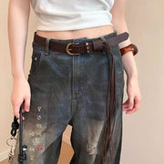 Brown Leather Tassel Belt