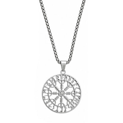 Nordic Style Men's Pendant Necklace With Titanium Steel Cutting Compass In Steel Color, Featuring Box Chain