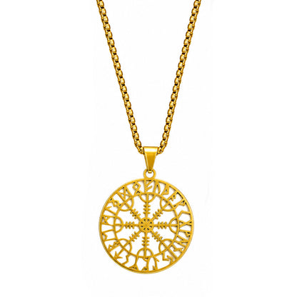 Nordic Style Men's Pendant Necklace With Titanium Steel Cutting Compass In Steel Color, Featuring Box Chain