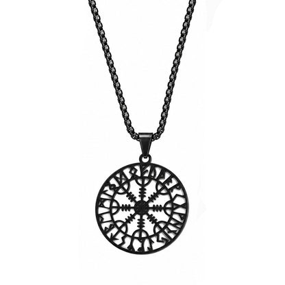 Nordic Style Men's Pendant Necklace With Titanium Steel Cutting Compass In Steel Color, Featuring Box Chain