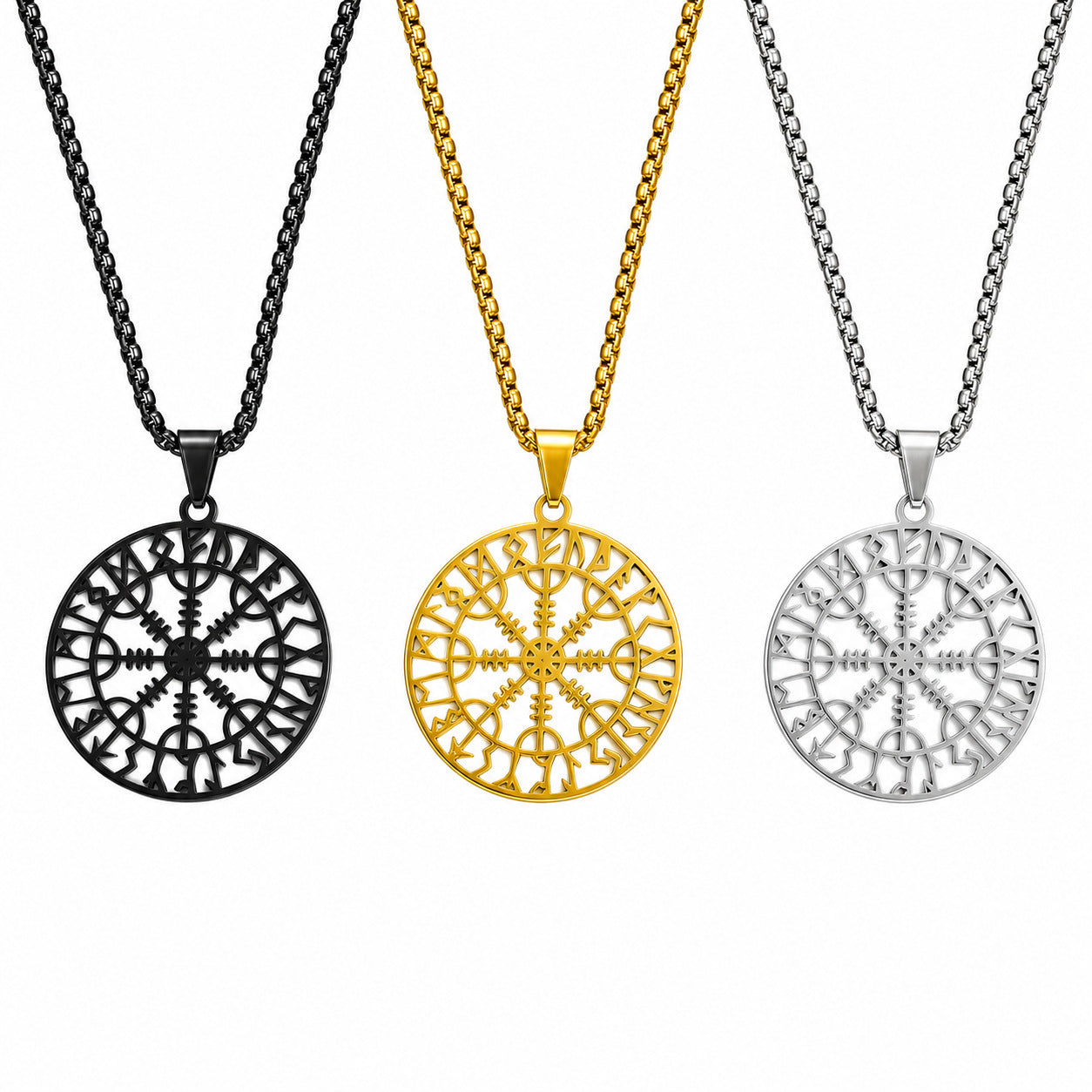 Nordic Style Men's Pendant Necklace With Titanium Steel Cutting Compass In Steel Color, Featuring Box Chain