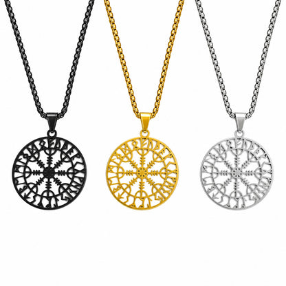 Nordic Style Men's Pendant Necklace With Titanium Steel Cutting Compass In Steel Color, Featuring Box Chain