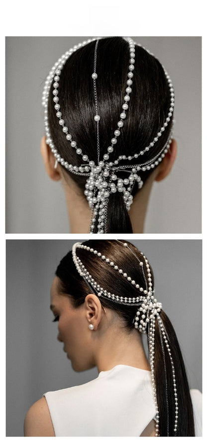 Pearl Jewelry Headband For Women In Silver, Made With Imitation Pearl, Perfect For Summer Commute