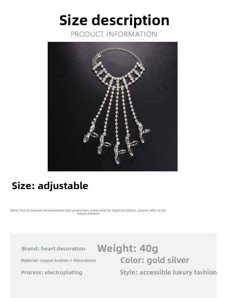 Geometric Silver Hand Chain Bracelet For Women, Electroplated Alloy With Rhinestone Inlay