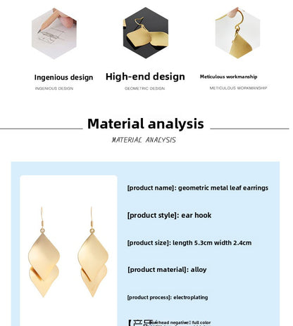 Leaf Drop Earrings For Women Featuring Electroplated Alloy With Exaggerated Style And 925 Sterling Silver Studs