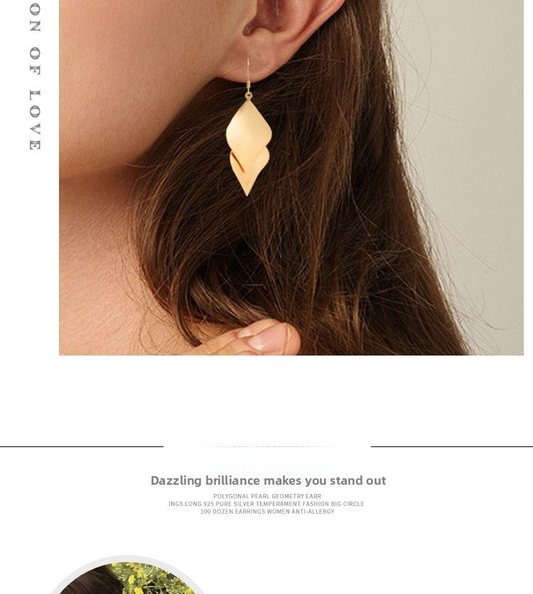 Leaf Drop Earrings For Women Featuring Electroplated Alloy With Exaggerated Style And 925 Sterling Silver Studs