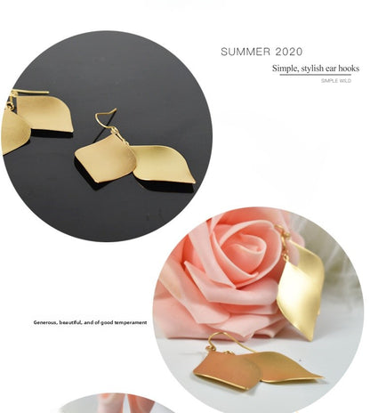 Leaf Drop Earrings For Women Featuring Electroplated Alloy With Exaggerated Style And 925 Sterling Silver Studs