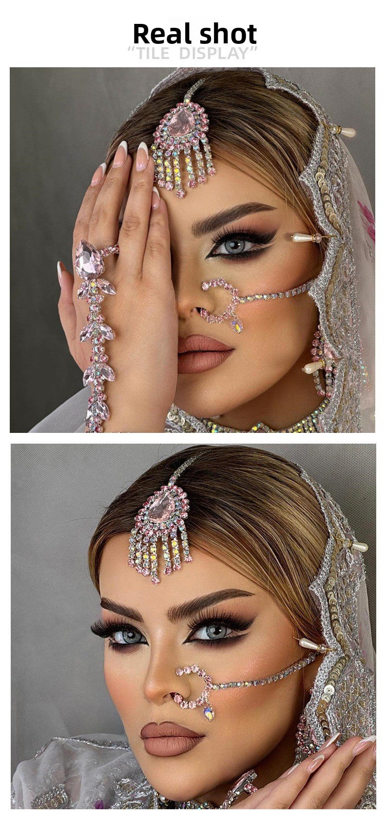 Silver Tassel Hair Chain Insert Comb For Women Featuring Rhinestones