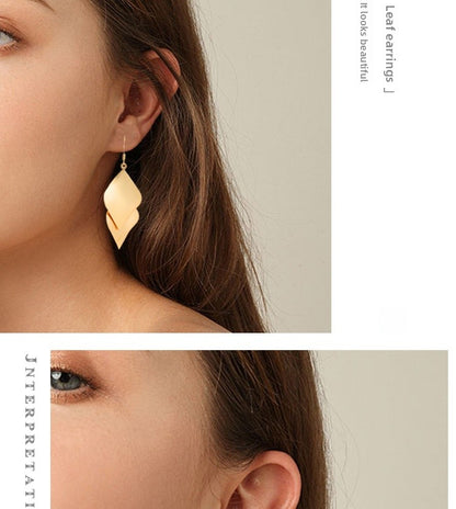 Leaf Drop Earrings For Women Featuring Electroplated Alloy With Exaggerated Style And 925 Sterling Silver Studs
