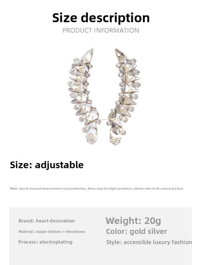 Trillion-cut Silver Clip Earrings For Women In Electroplated Alloy With Rhinestone Inlay