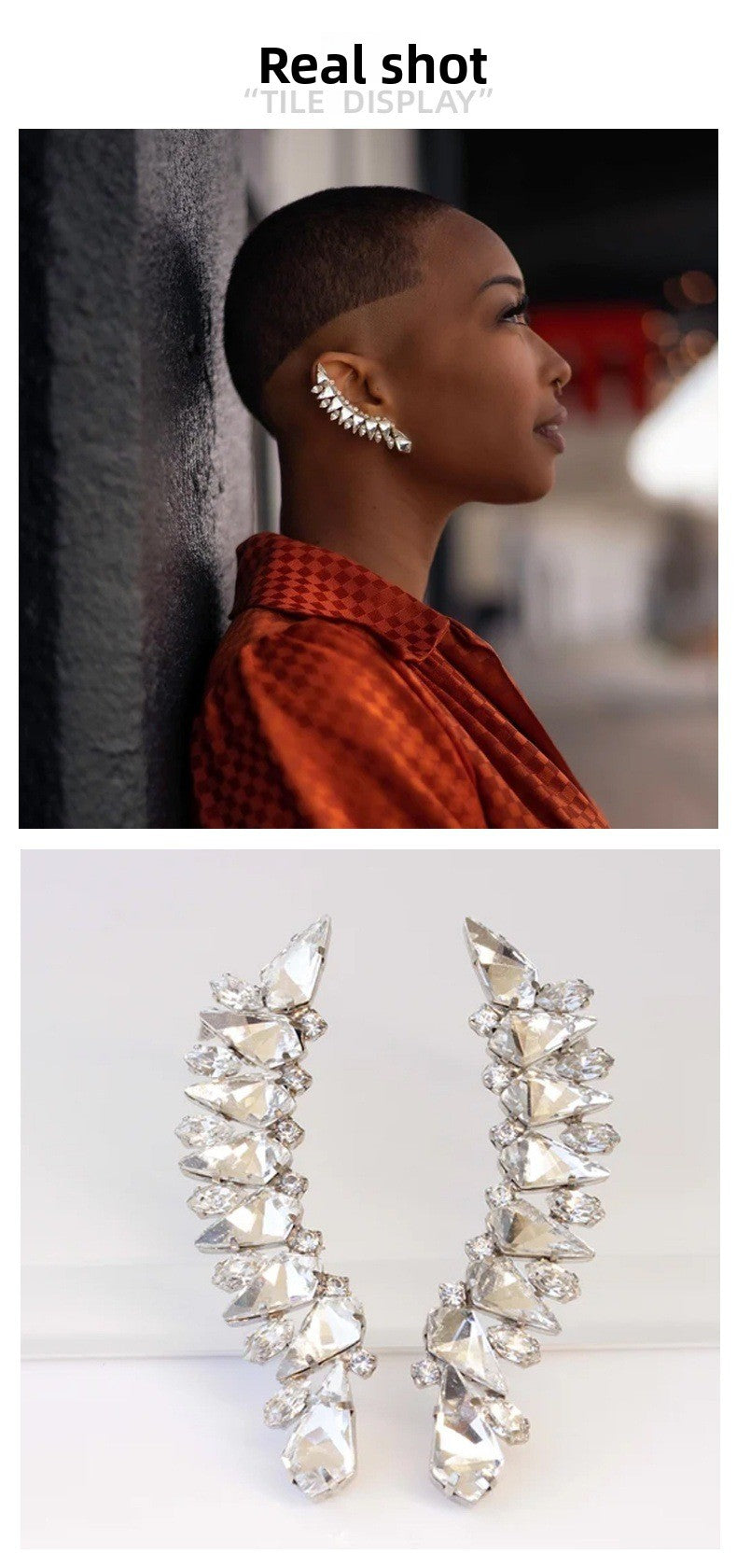 Trillion-cut Silver Clip Earrings For Women In Electroplated Alloy With Rhinestone Inlay