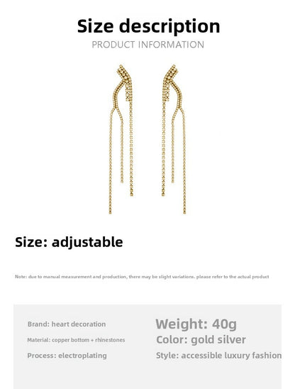 Women’s Tree Tassel Earrings In Silver Alloy With Rhinestone Inlay